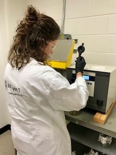 French intern Lise Chaplon working in the lab.